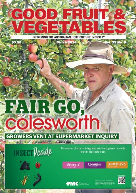 The March 2024 cover of GFV featuring Ian Pearce, Stoneleigh Orchard, Orange, NSW who spoke at the senate select committee inquiry into supermarket pricing. Picture by Denis Howard