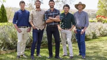 The lead actors in Farmer Wants a Wife, (L-R) Farmers Tom, Bert, Joe, Dustin and Dean. The show could be used as a postcard for Aussie agriculture. Picture supplied