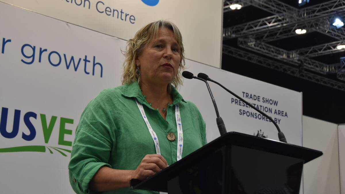 Australian Macadamia Society marketing manager, Jacqui Price, speaking at Hort Connections 2023 about the industry's experience making inroads to India. Picture by Ashley Walmsley