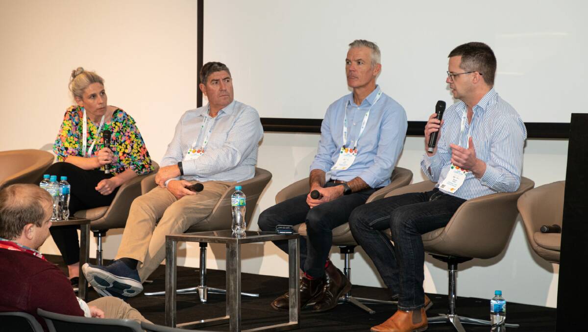 The Advocacy in Horticulture Panel from Hort Connections 2022 featuring (L-R) ABC national rural reporter Kath Sullivan, Ausveg chair Bill Bulmer, NFF CEO Tony Mahar, Australian Fresh Produce Alliance CEO Michael Rogers. Picture supplied