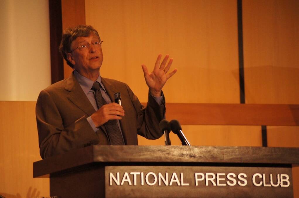 Philanthropist Bill Gates speaking at the National Press Club, Canberra in May. 