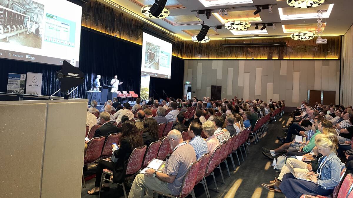 The AusMac 2022 audience hearing how the rapidly expanding macadamia industry has its sights firmly fixed on developed global markets. Picture by Mark Phelps